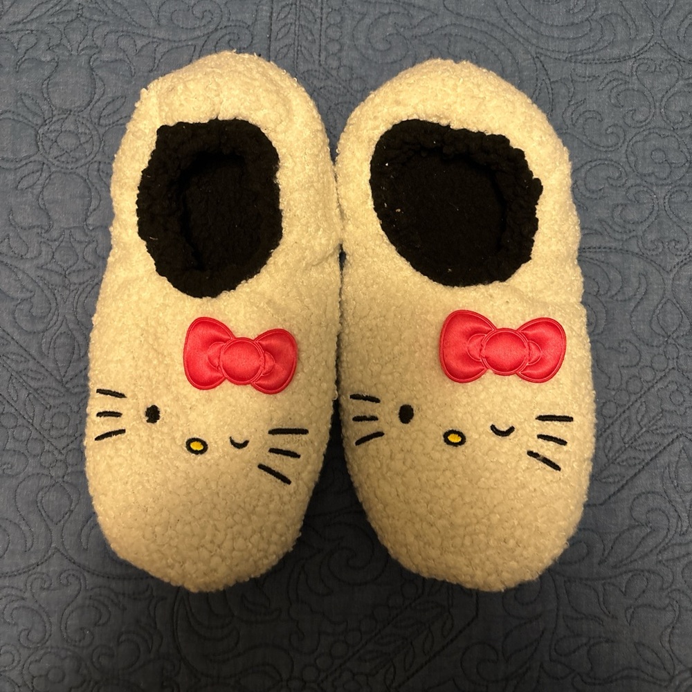 Hello Kitty Cream and Pink Cozy Slippers